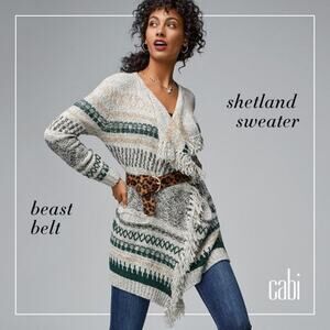 Cabi Shetland Fringe Long Open Front Sweater